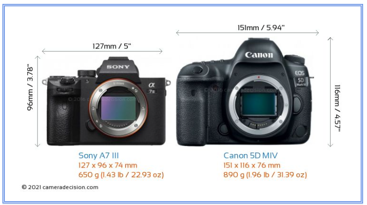 مقایسه عملکرد فیلمبرداری دوربین سونی Sony a7 III با دوربین Canon 5D Mark IV